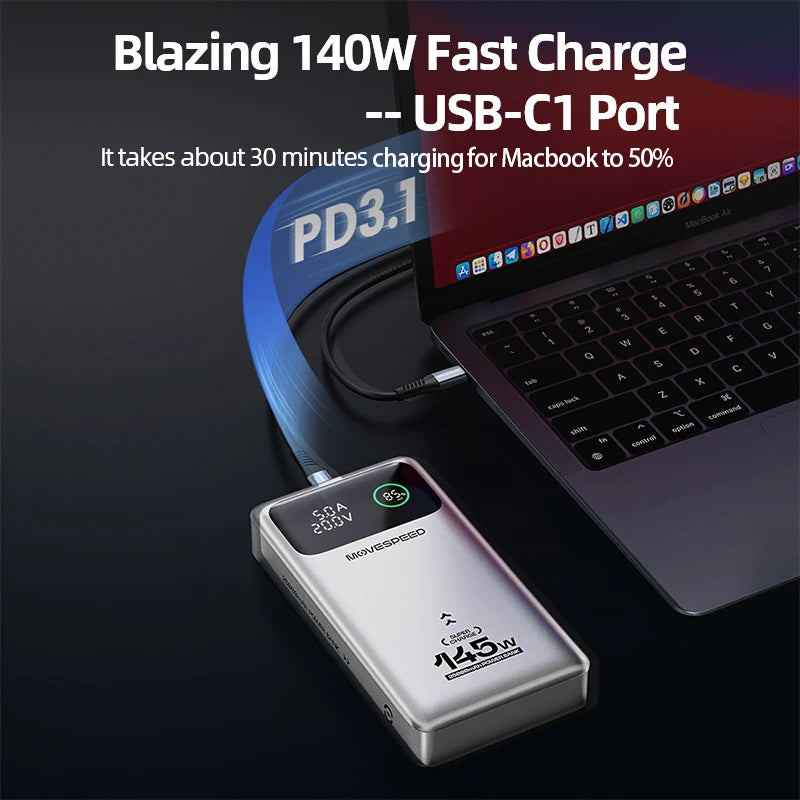 MOVESPEED M25Pro 140W Power Bank 25000mAh Type C Fast Charge Portable External Battery 100W PowerBank for iPhone MacBook Laptop